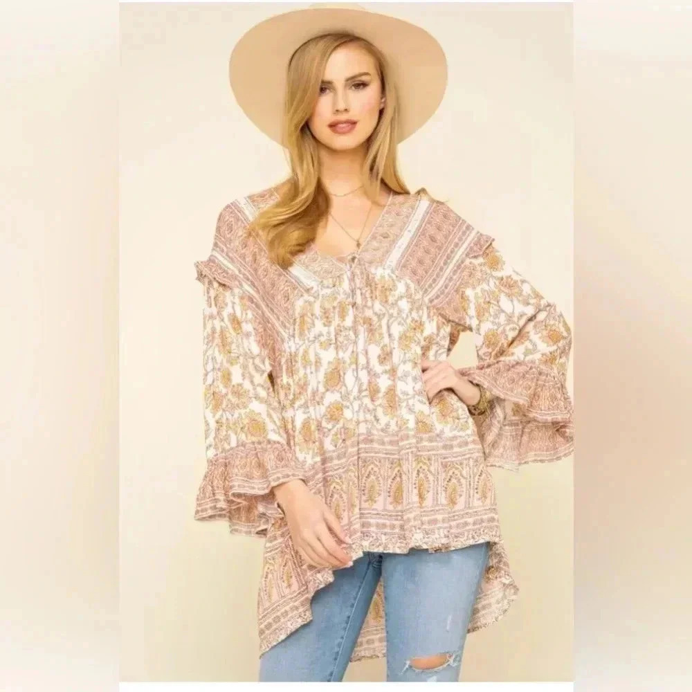 Free People Moonlight Dance Oversized Boho Floral Tunic
